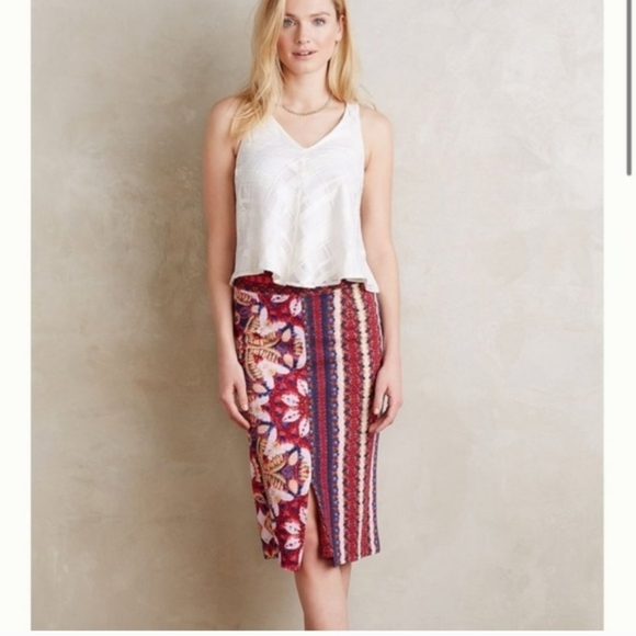 Anthropologie Maeve Marala Bohemian Hippie Arsty Batik Print Lightweight Skirt - Picture 1 of 5